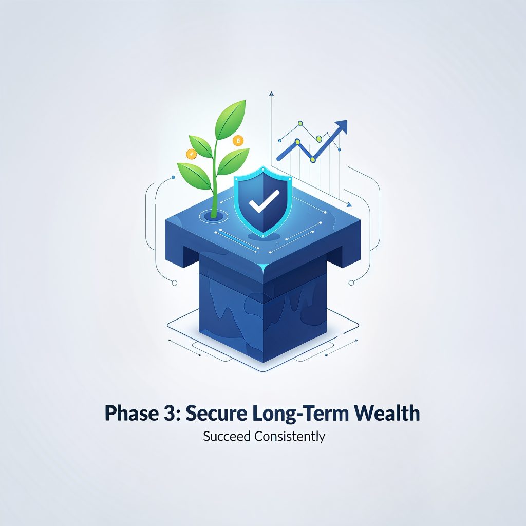 Conceptual image of a solid pillar foundation, representing the security and consistency of long-term wealth growth (Phase 3).