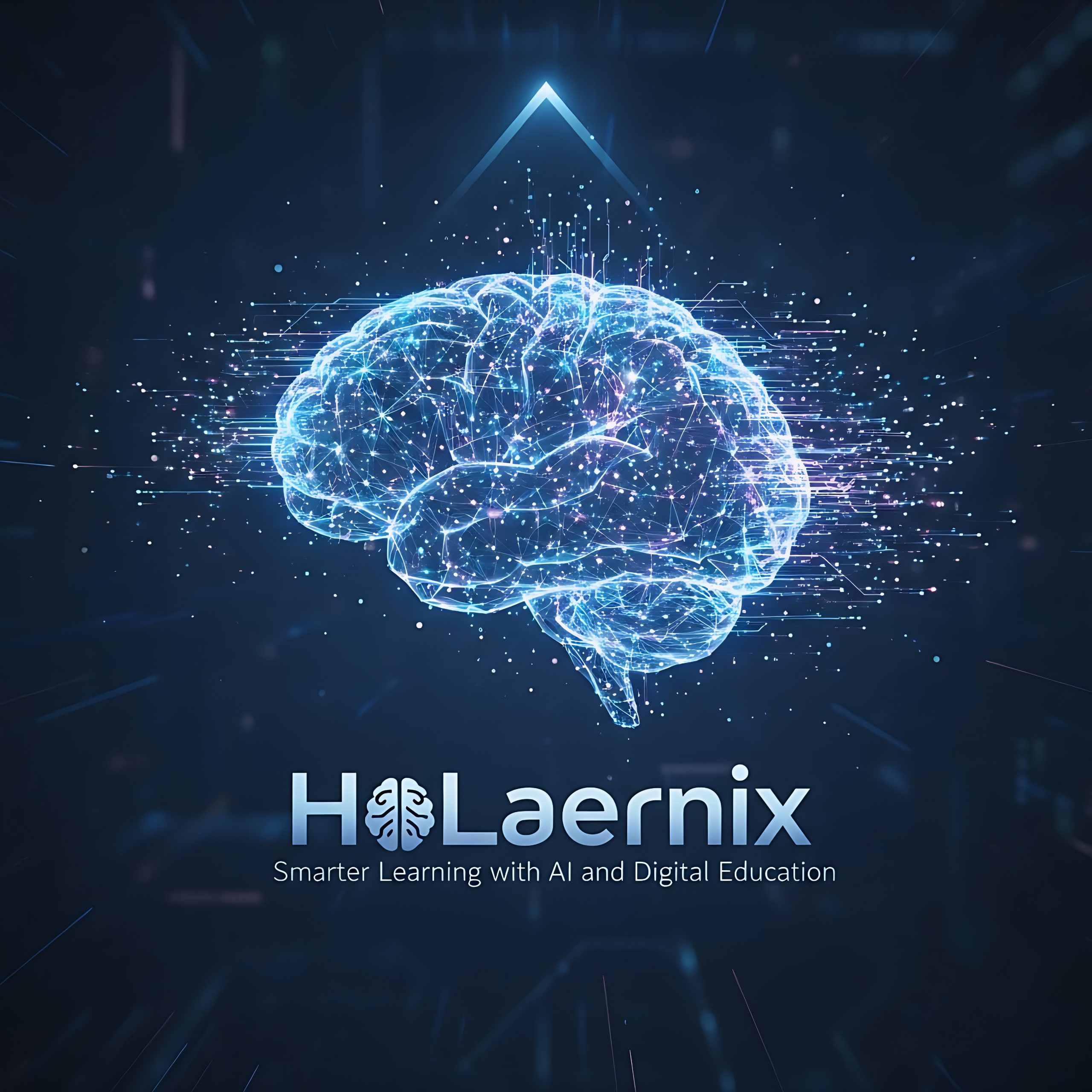 Animated digital brain and glowing network forming the HaLearnix logo, symbolizing AI and innovation in learning.