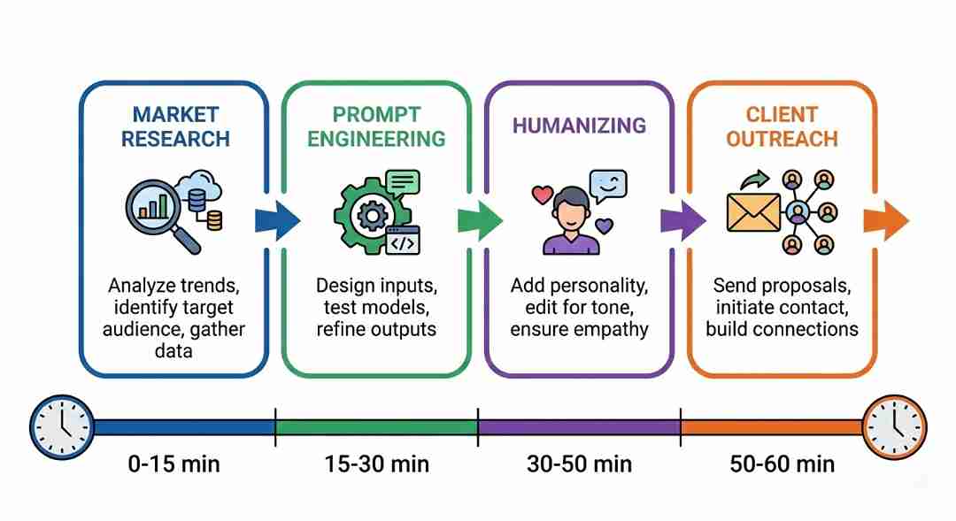60-minutes AI ghostwriting process infographic