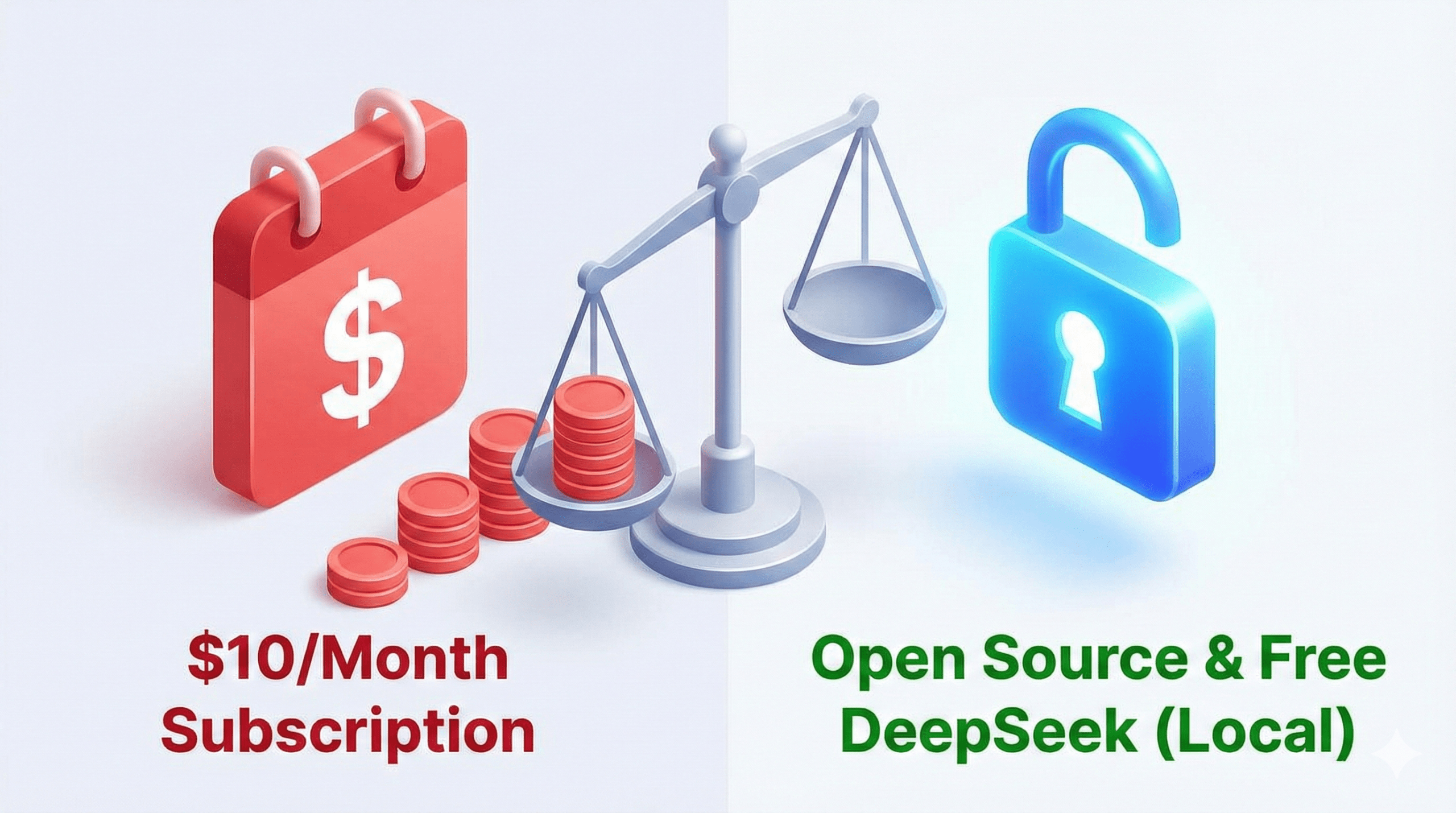 Comparison of GitHub Copilot $10 monthly cost vs DeepSeek free and open source model