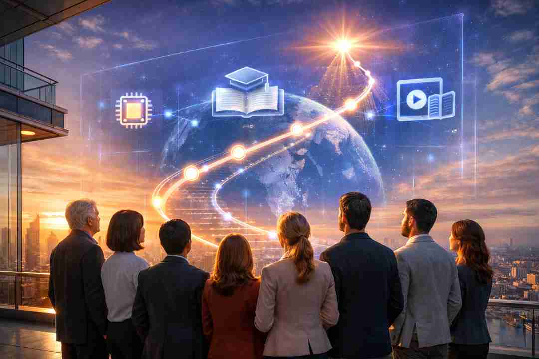 HaLearnix Our Goal section illustrating global learners using AI-powered learning roadmaps, smart study techniques, and digital guides for skill-to-asset conversion.