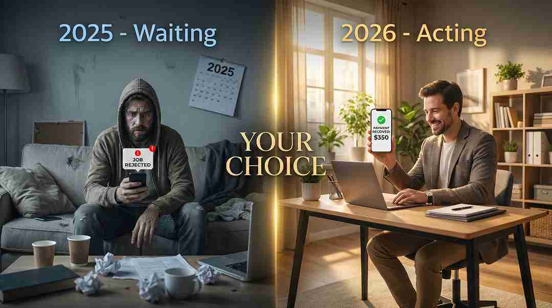Choice between waiting in 2025 and taking action to build AI skills and financial freedom in 2026