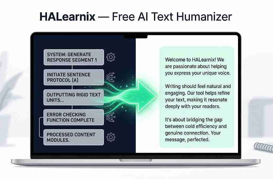 HALearnix Free AI Text Humanizer tool converting robotic AI content into natural human writing.
