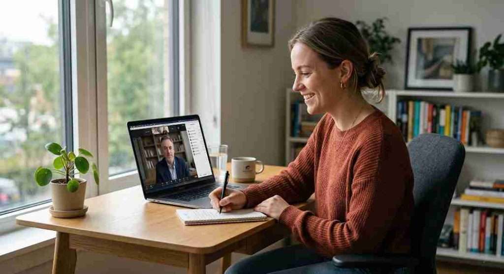 freelancer having first client meeting over video call for automation project