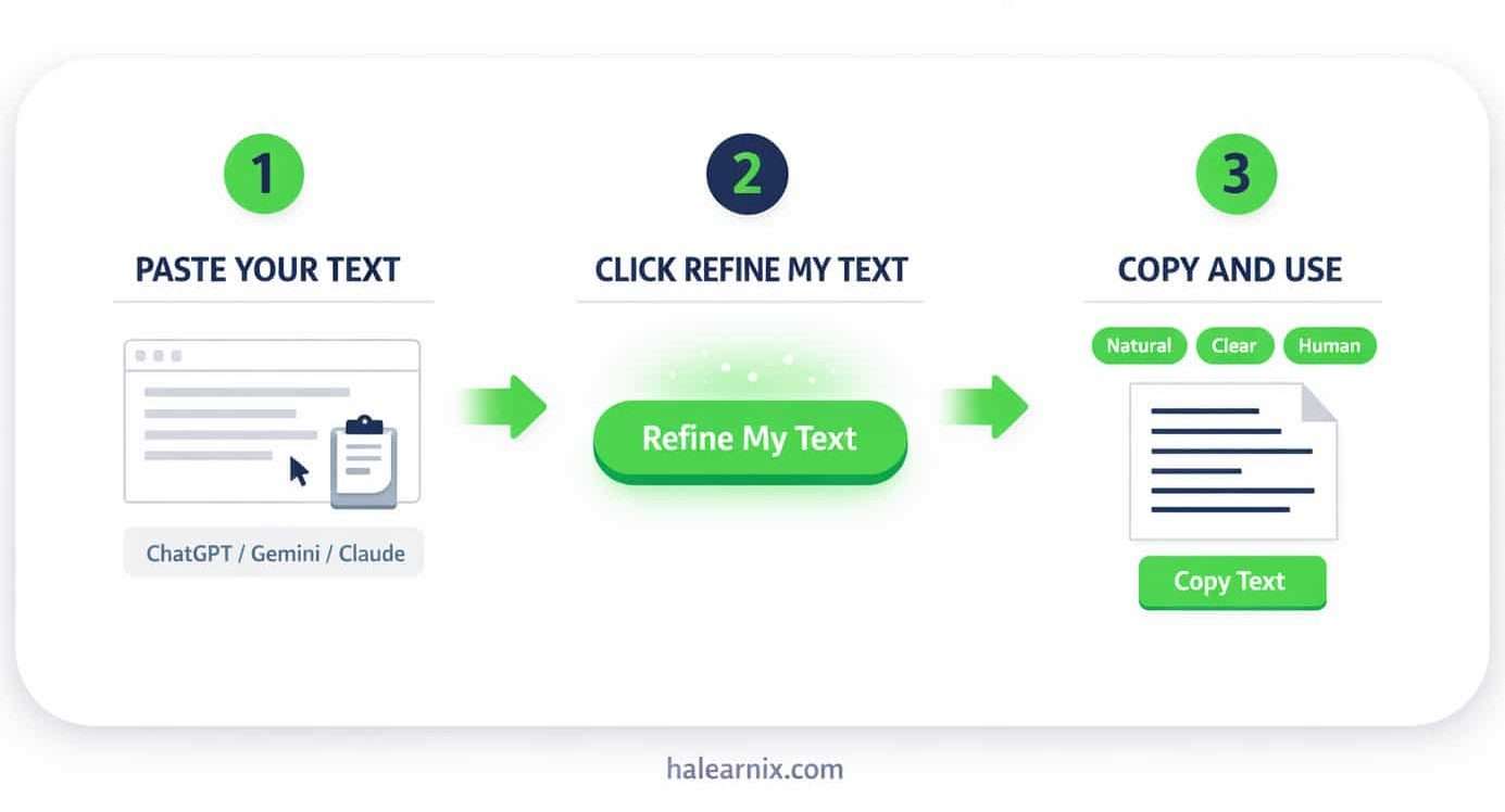 3 simple steps to use free AI text humanizer tool on HALearnix