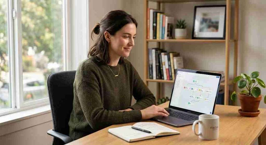 person starting an ai automation agency with no coding on laptop in 2026