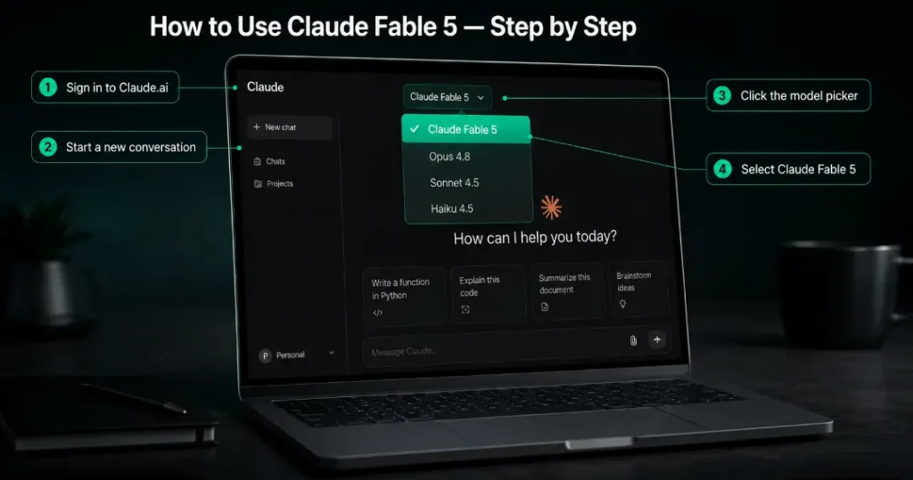 HALearnix how to select Claude Fable 5 in Claude.ai — step by step model picker guide